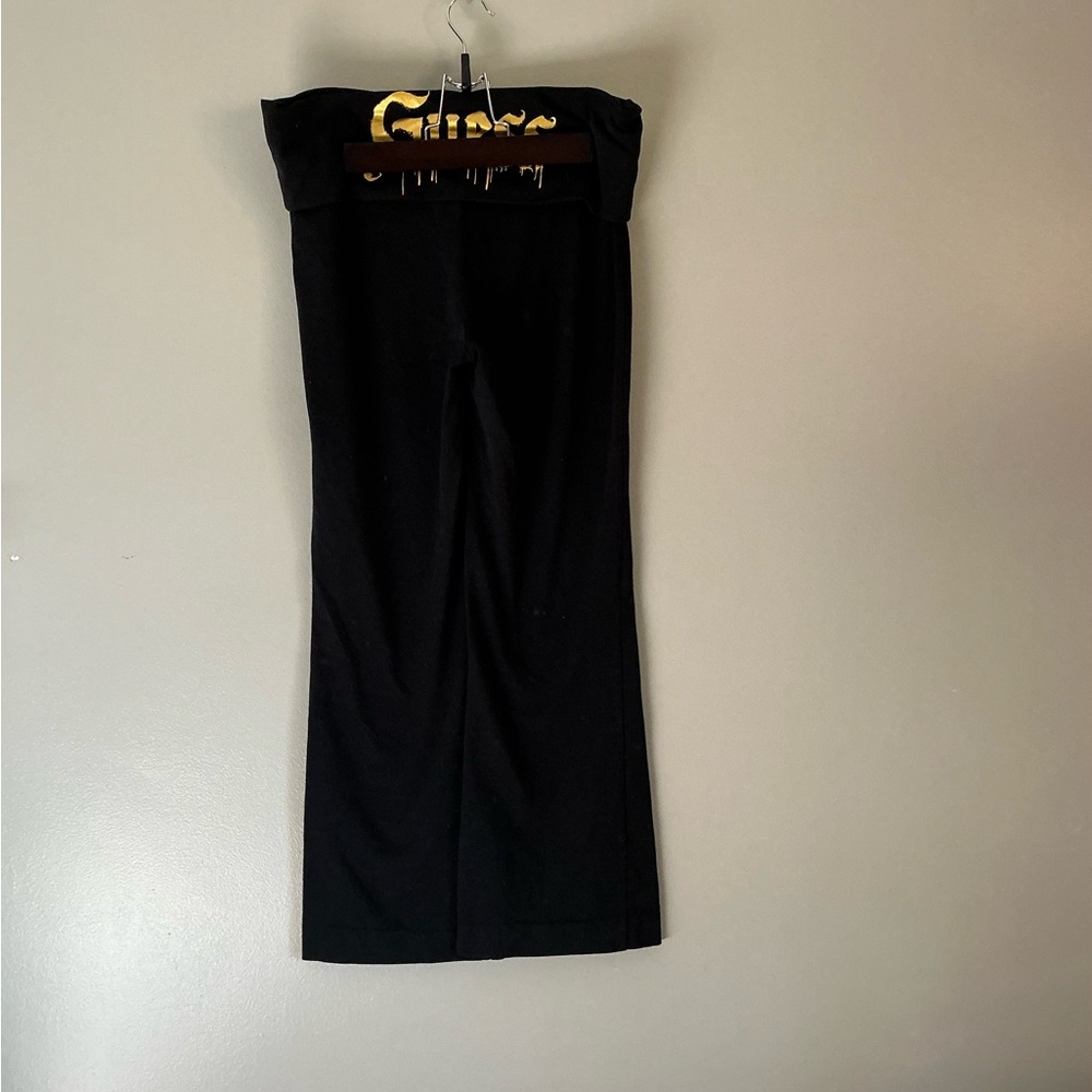 Guess Black Foldover Yoga Pants with Gold Logo small yoga pants